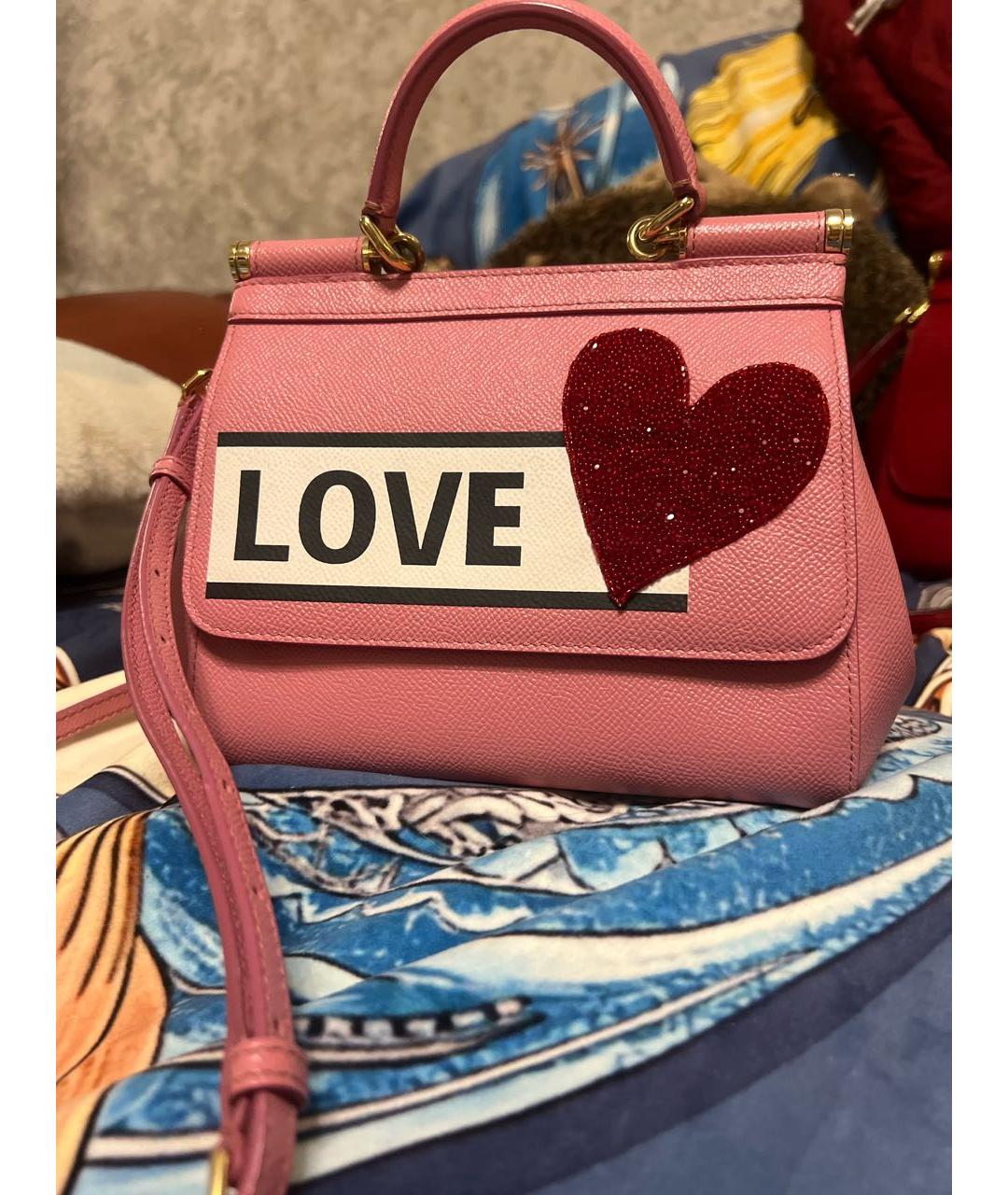 DOLCE&GABBANA Розовая кожаная сумка с короткими ручками, фото 3