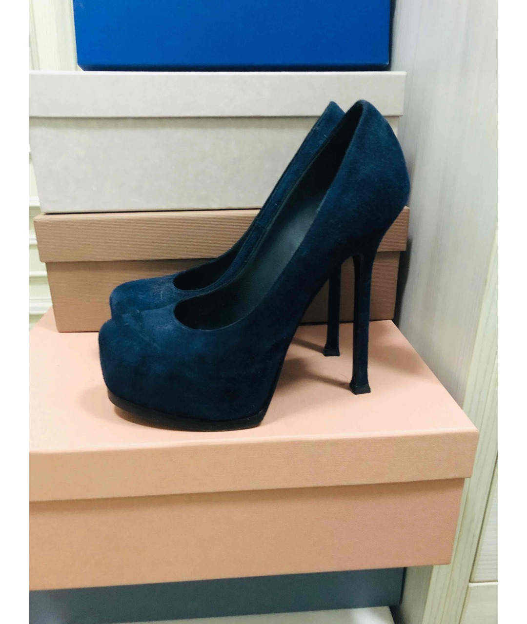 SAINT LAURENT Темно-синие замшевые туфли, фото 3