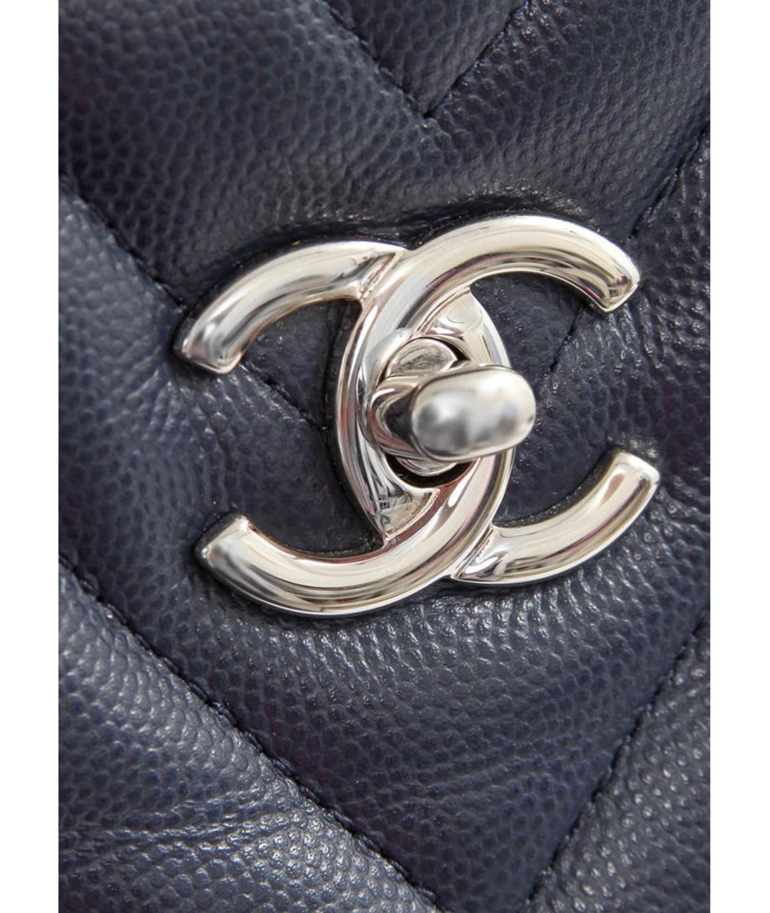 CHANEL Темно-синяя кожаная сумка тоут, фото 5