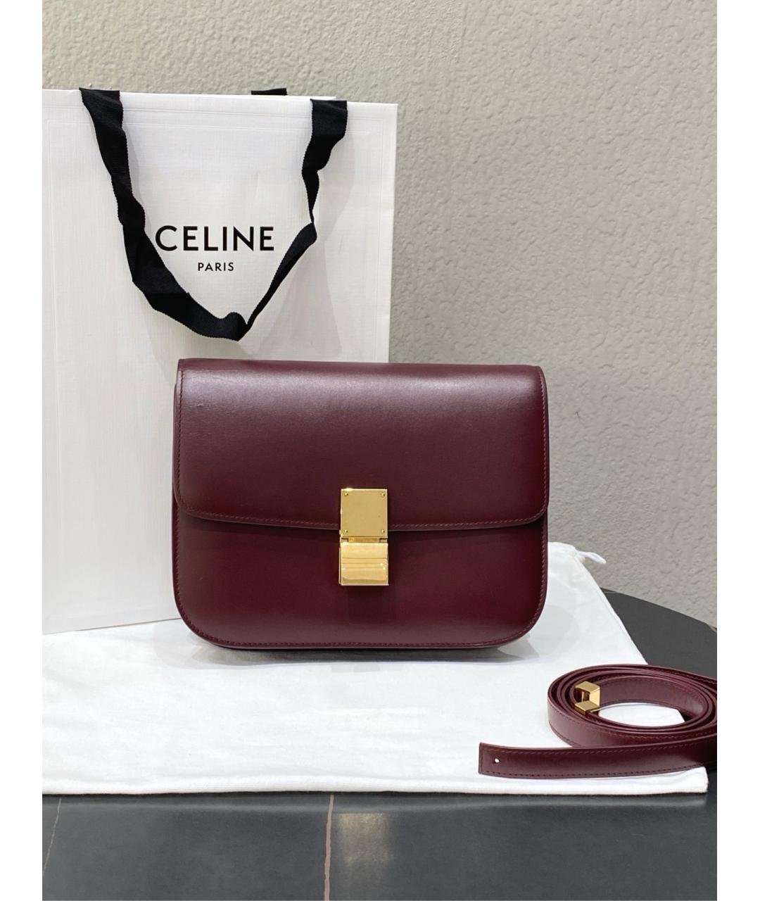 CELINE Бордовая кожаная сумка через плечо, фото 8