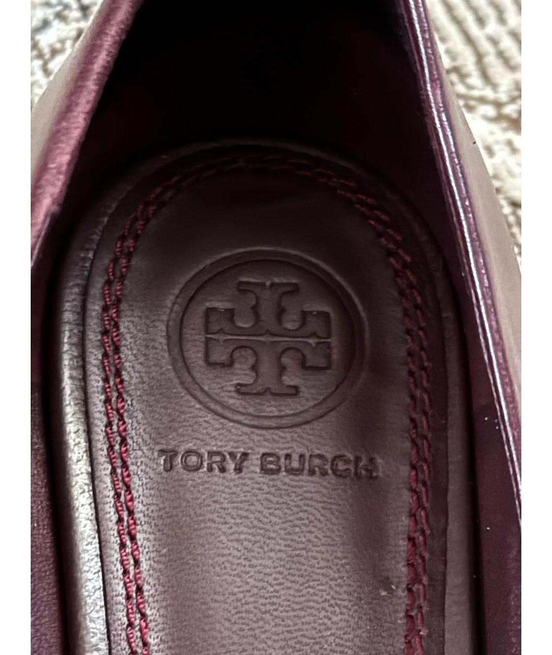 TORY BURCH Бордовые кожаные мюли, фото 3