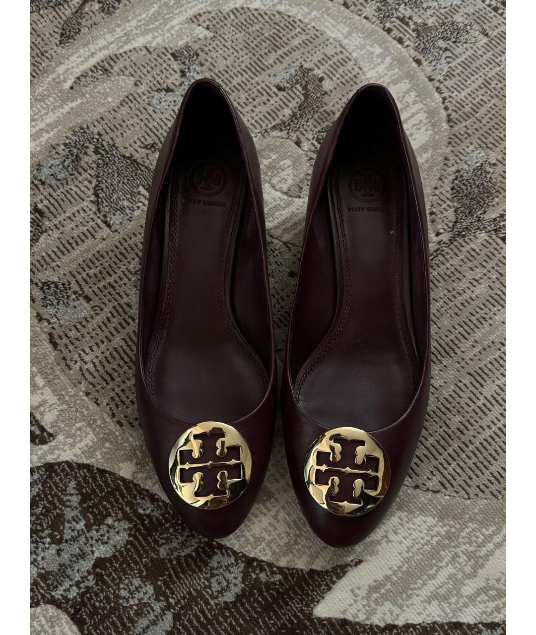 TORY BURCH Бордовые кожаные мюли, фото 2