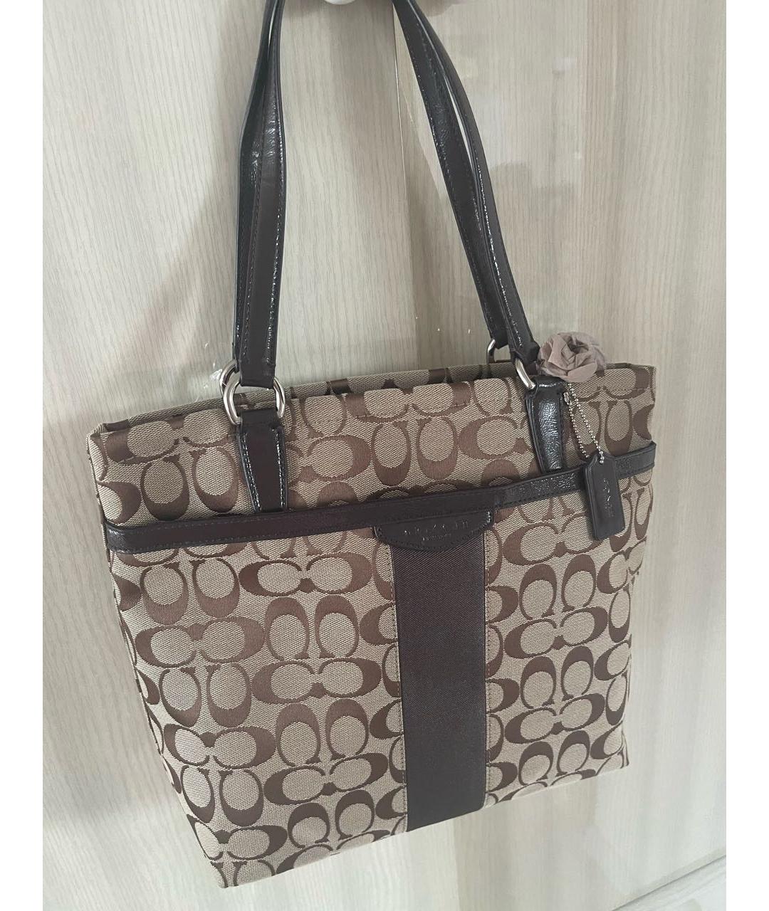 COACH Коричневая тканевая сумка тоут, фото 5