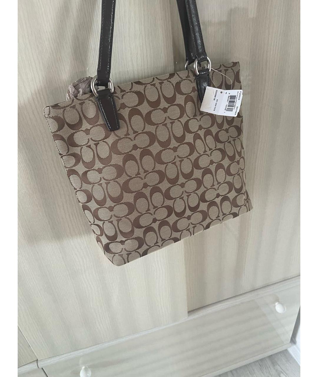 COACH Коричневая тканевая сумка тоут, фото 2