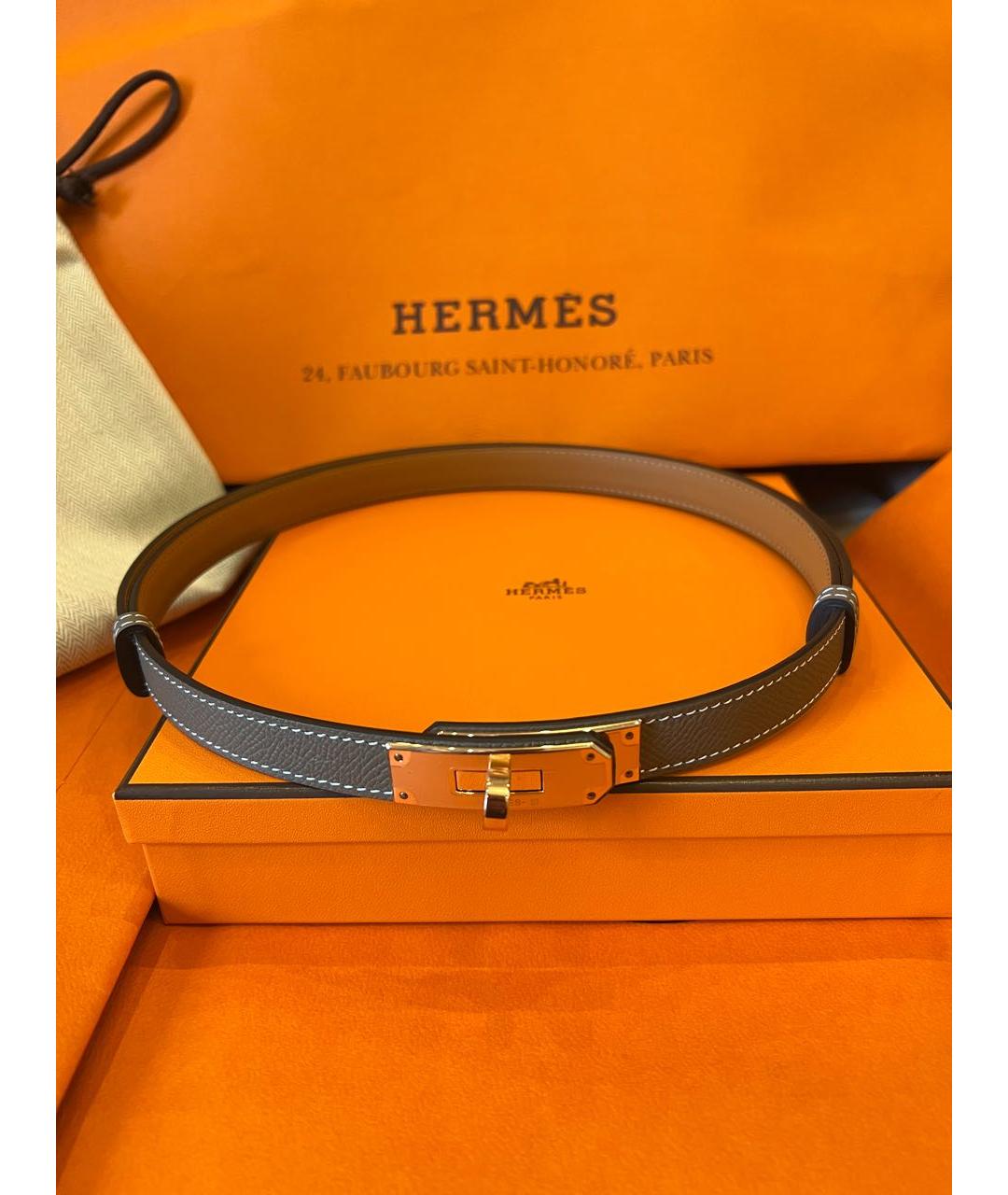 HERMES Серый кожаный ремень, фото 5