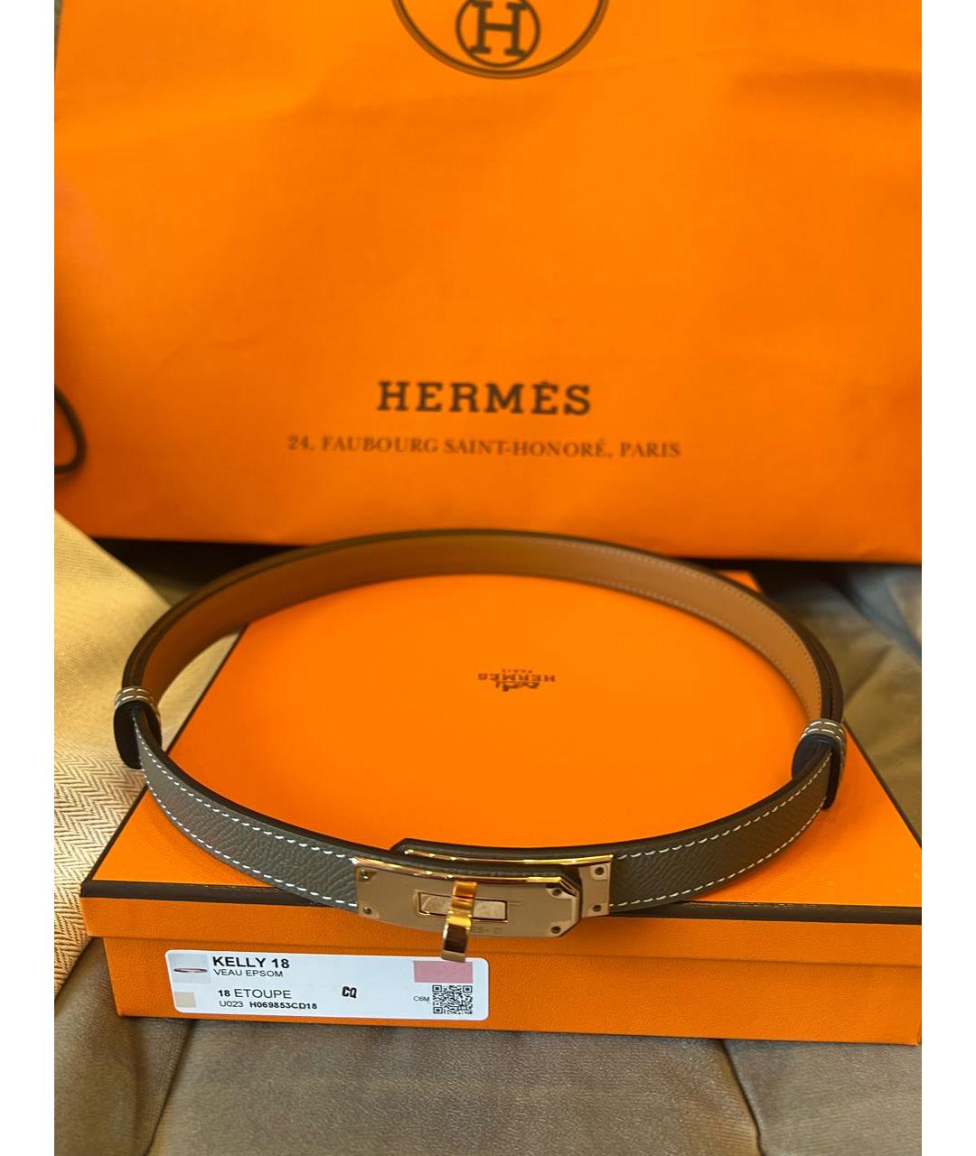 HERMES Серый кожаный ремень, фото 3