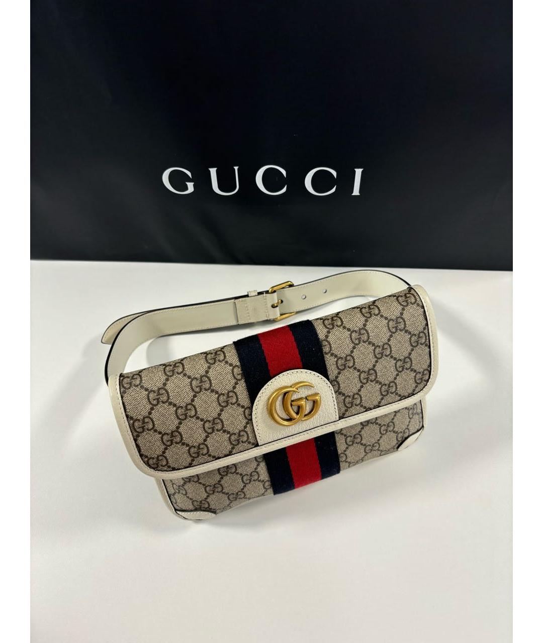 GUCCI Белая кожаная поясная сумка, фото 5