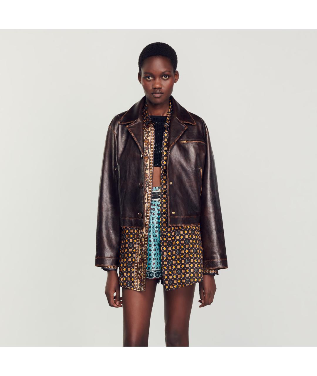 SANDRO Коричневая кожаная куртка, фото 2