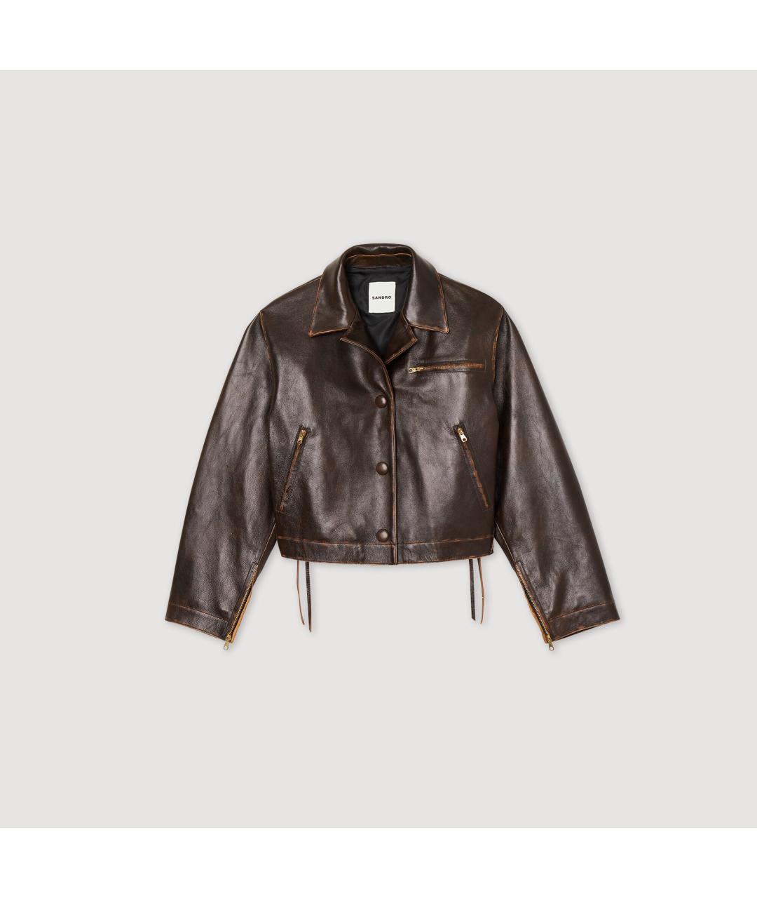 SANDRO Коричневая кожаная куртка, фото 7