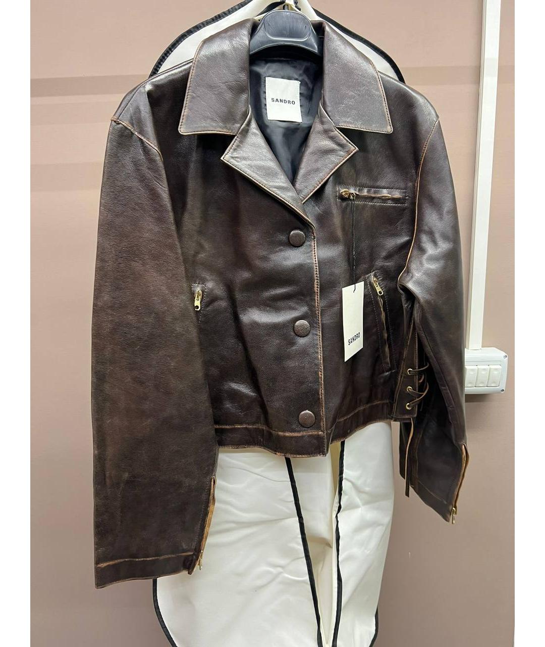 SANDRO Коричневая кожаная куртка, фото 6