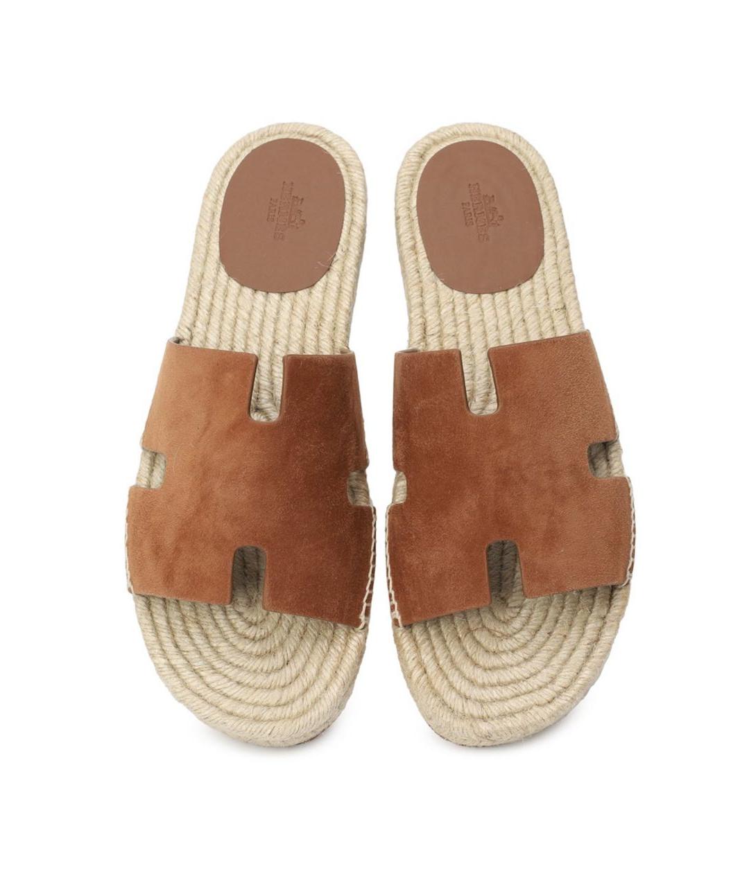 HERMES Коричневые замшевые шлепанцы, фото 3