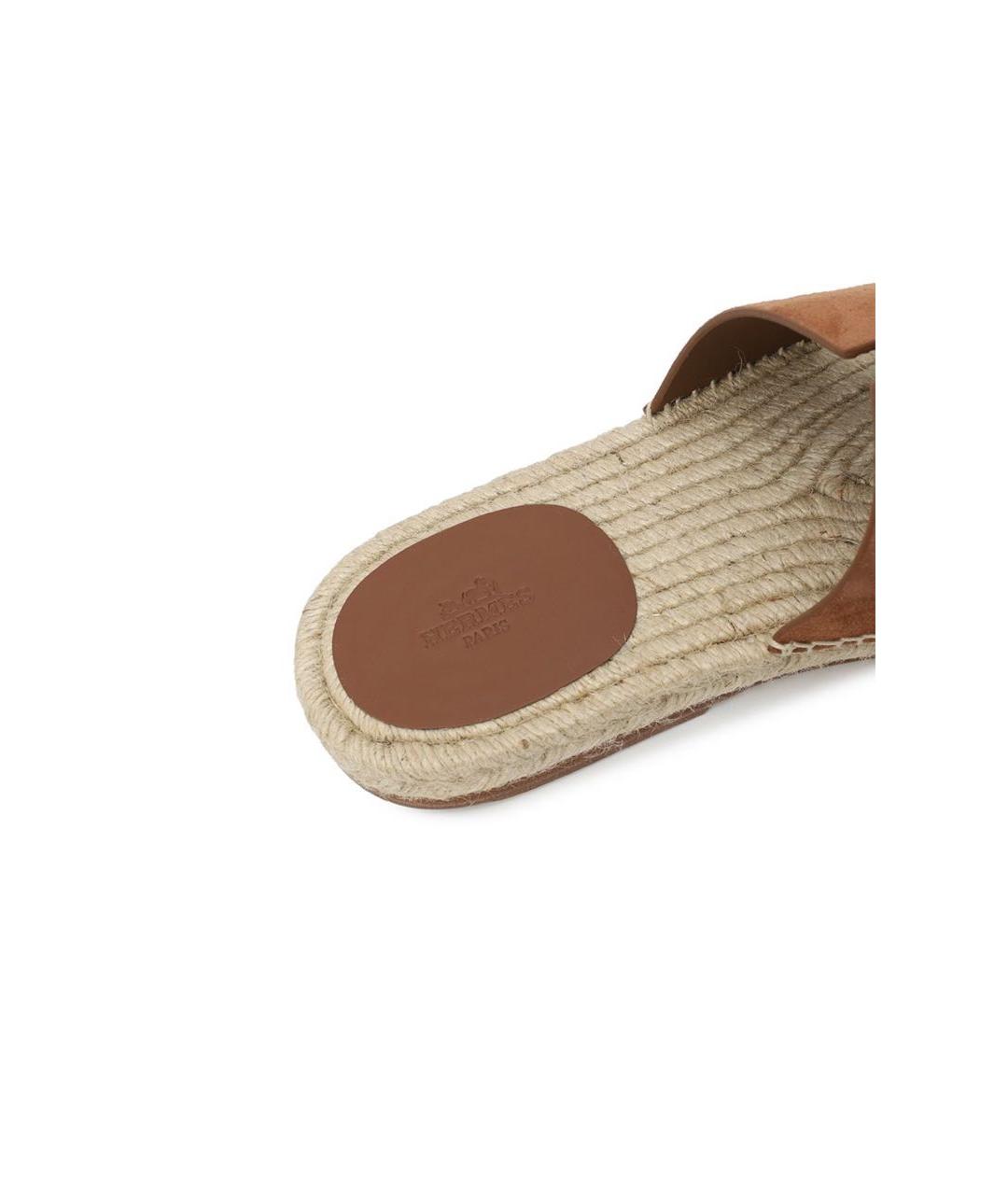 HERMES Коричневые замшевые шлепанцы, фото 5