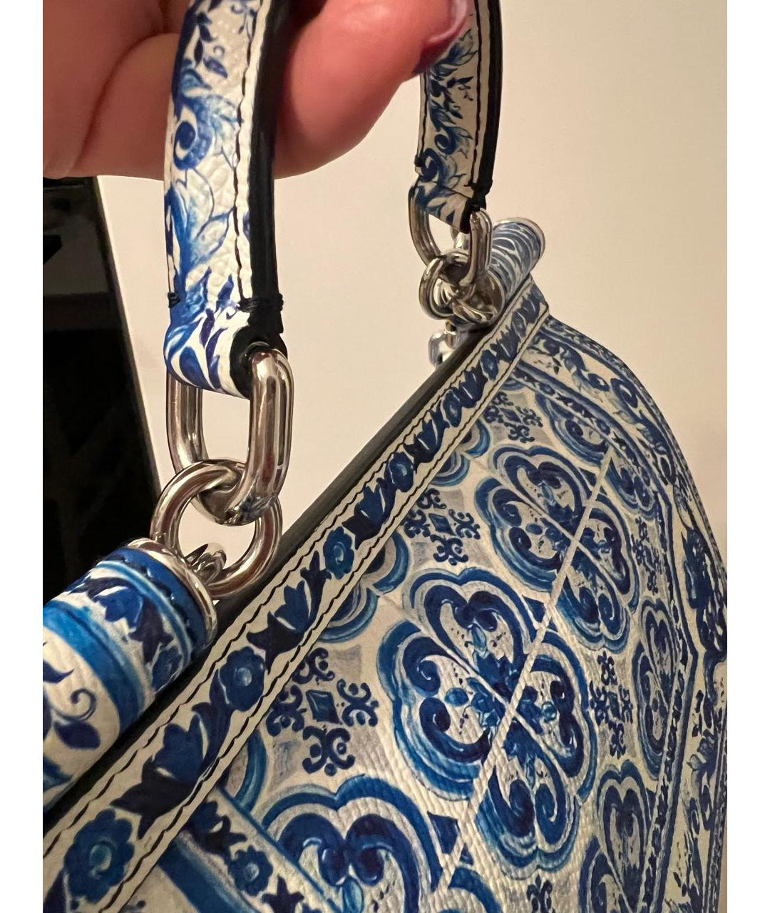 DOLCE&GABBANA Голубая кожаная сумка через плечо, фото 4