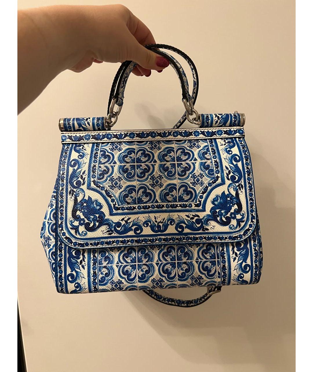 DOLCE&GABBANA Голубая кожаная сумка через плечо, фото 9
