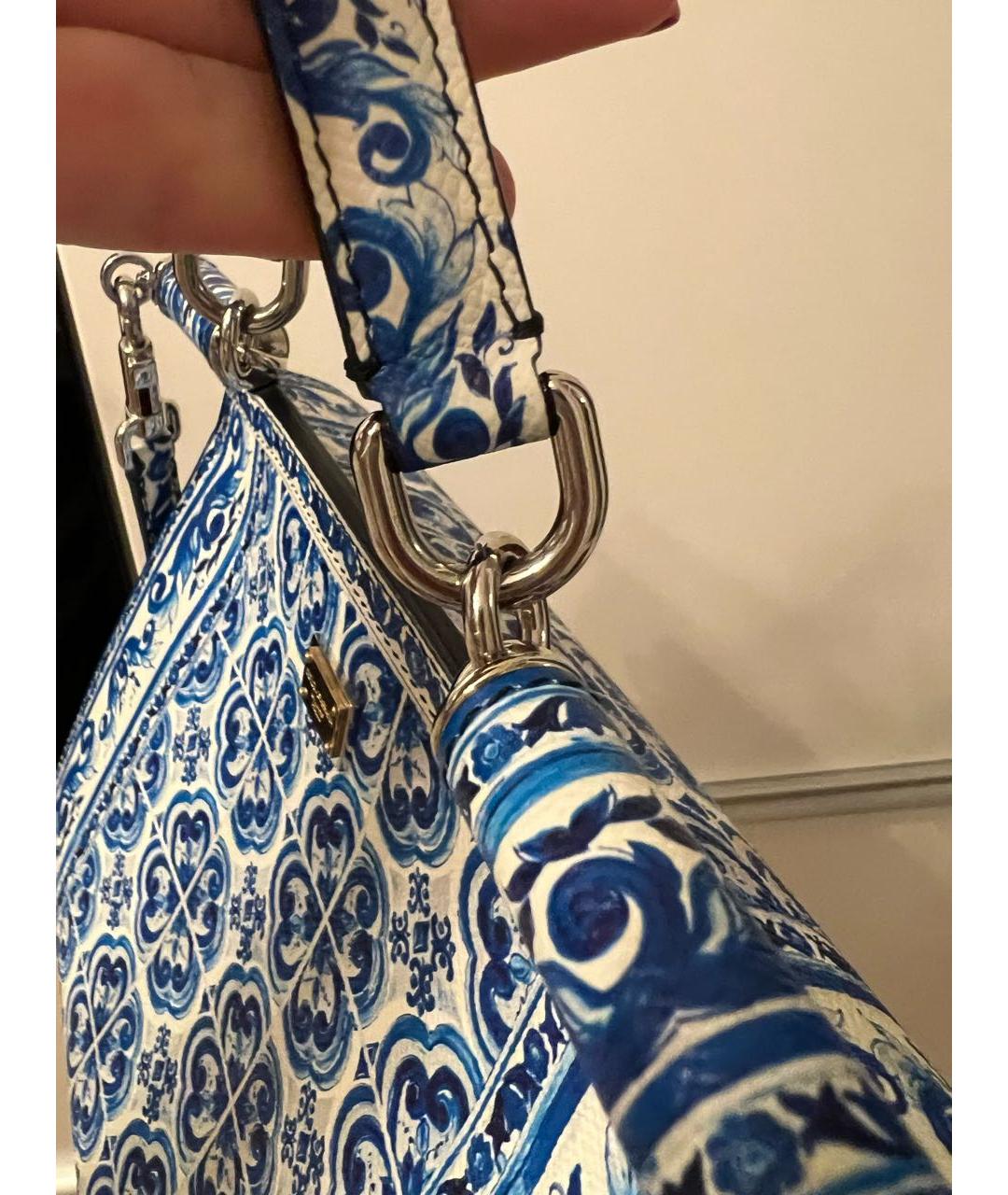 DOLCE&GABBANA Голубая кожаная сумка через плечо, фото 5