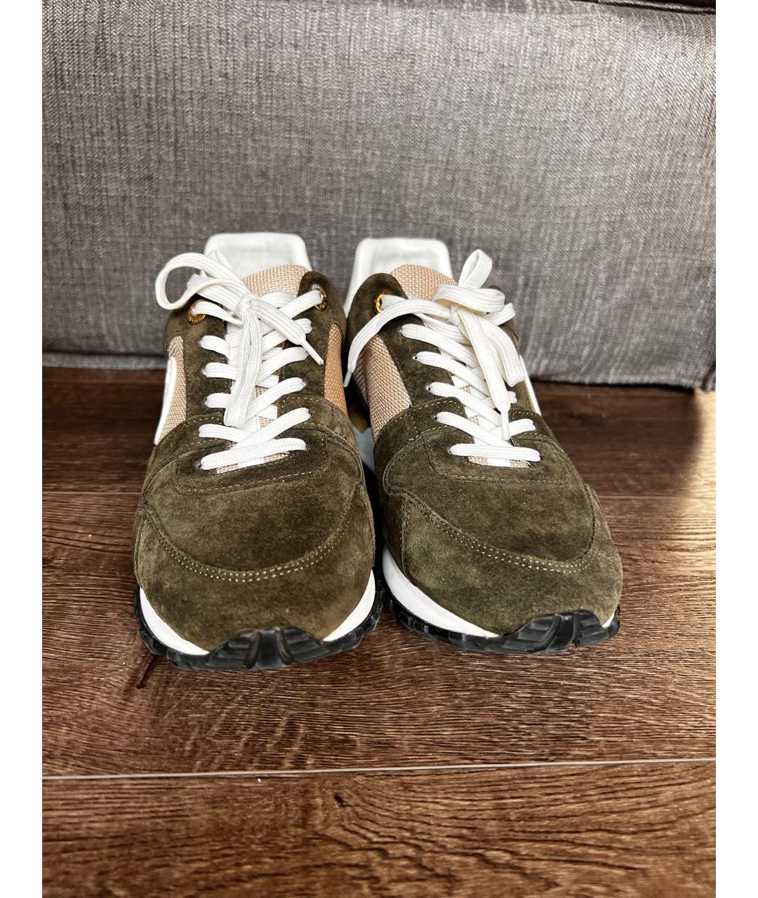 LOUIS VUITTON Хаки кожаные кроссовки, фото 4