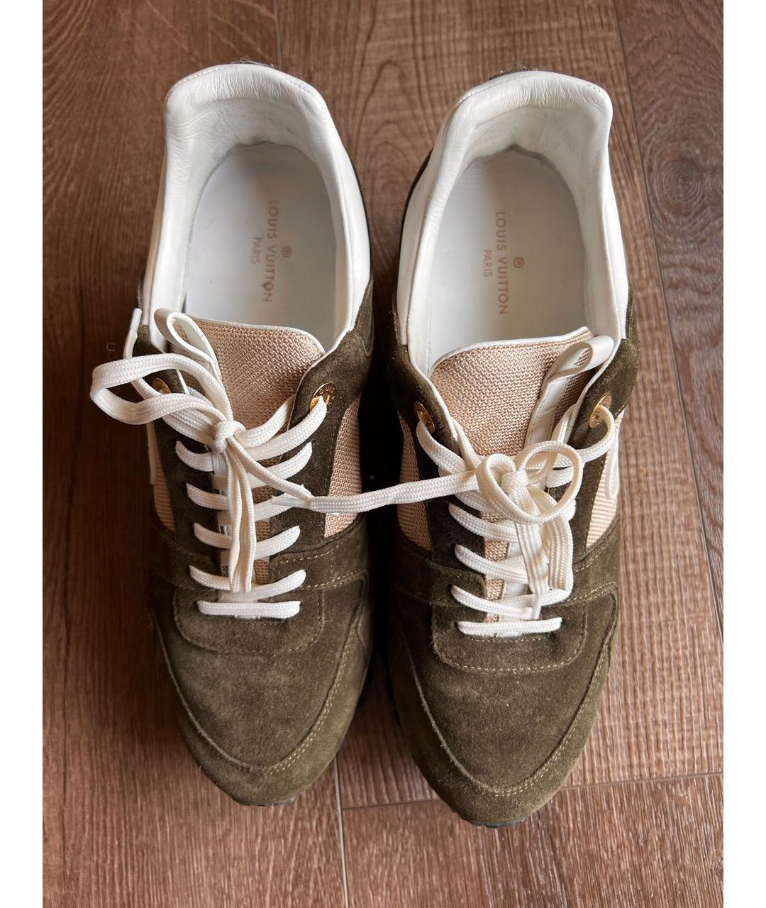 LOUIS VUITTON Хаки кожаные кроссовки, фото 3