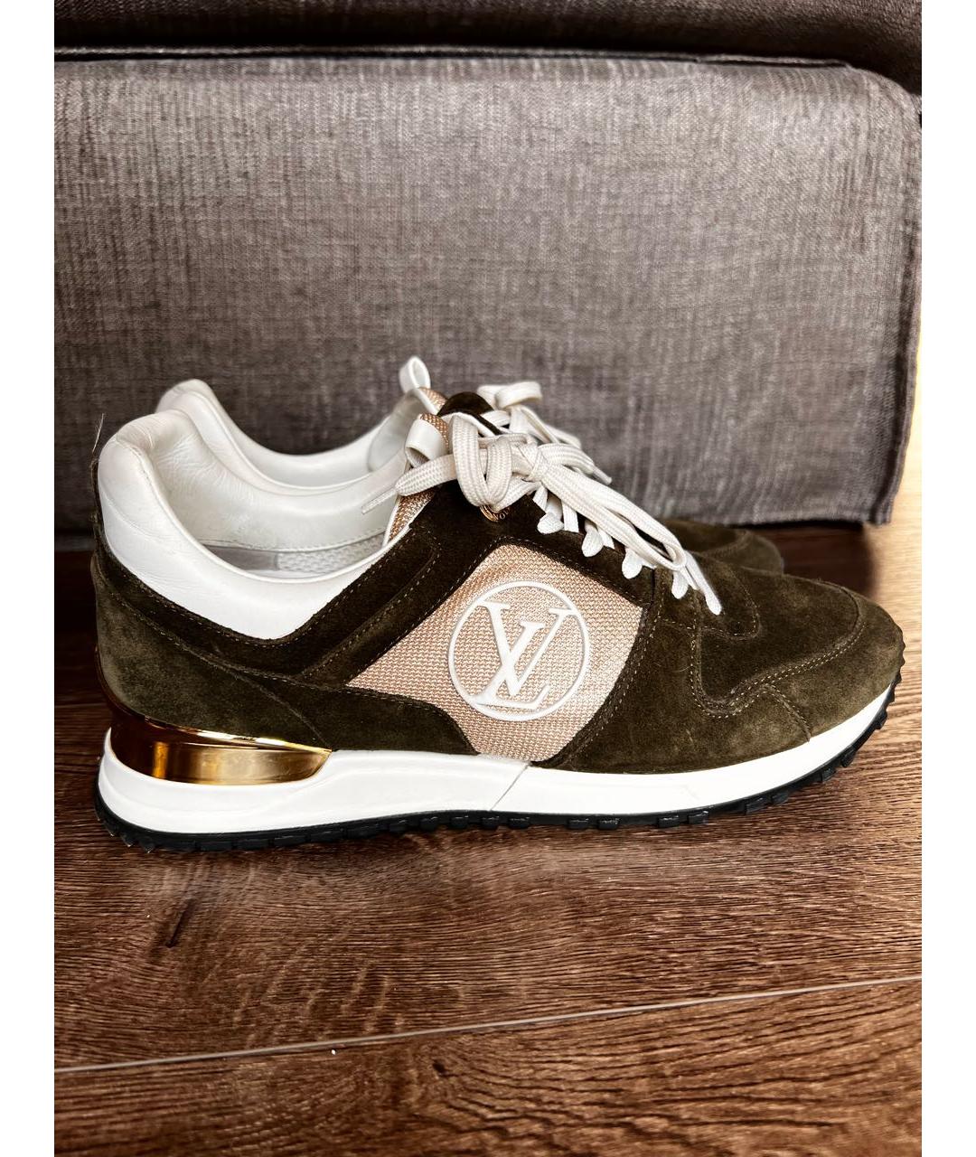 LOUIS VUITTON Хаки кожаные кроссовки, фото 6