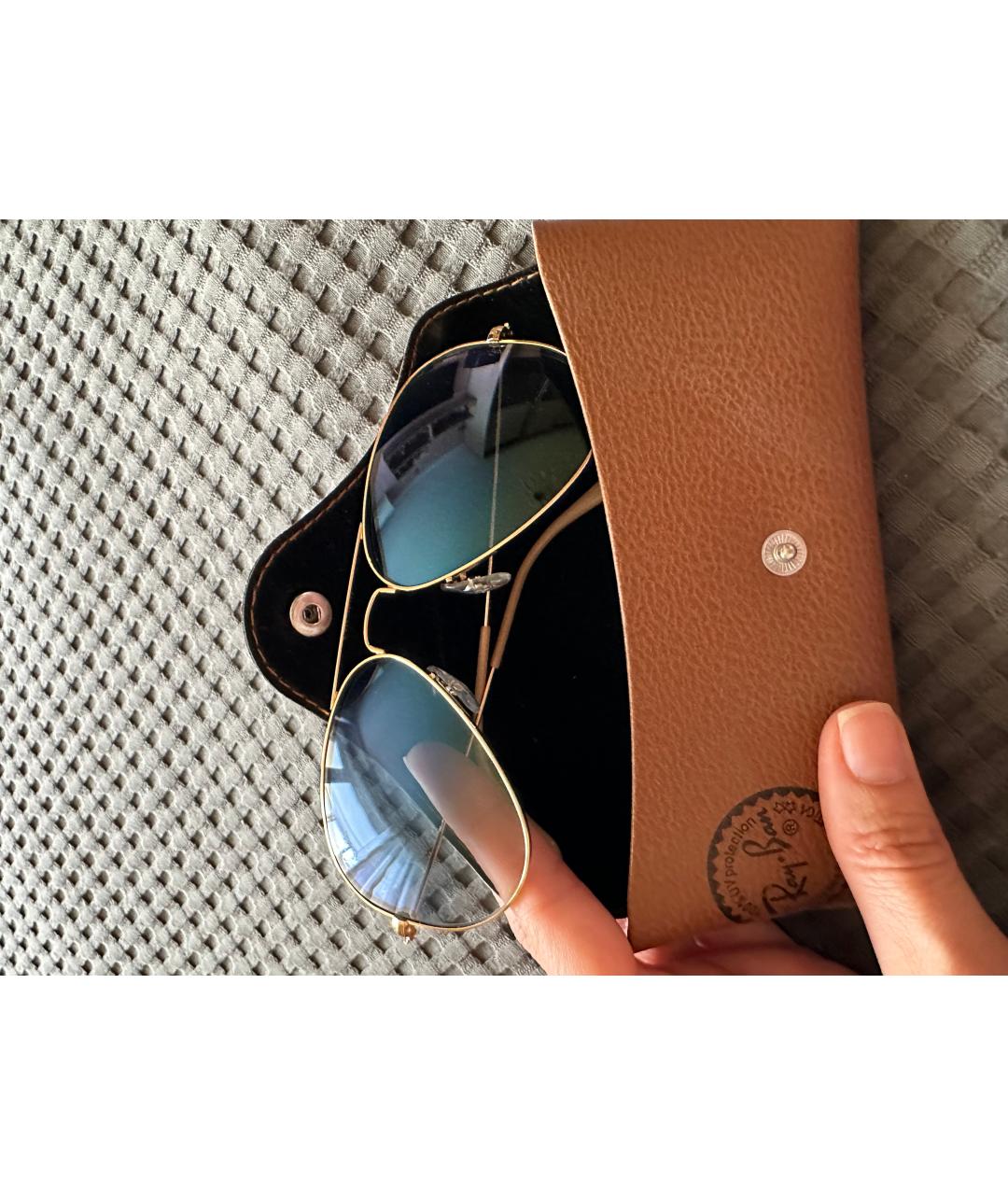 RAY BAN Золотые металлические солнцезащитные очки, фото 4
