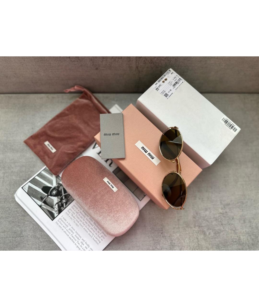 MIU MIU Золотые металлические солнцезащитные очки, фото 4