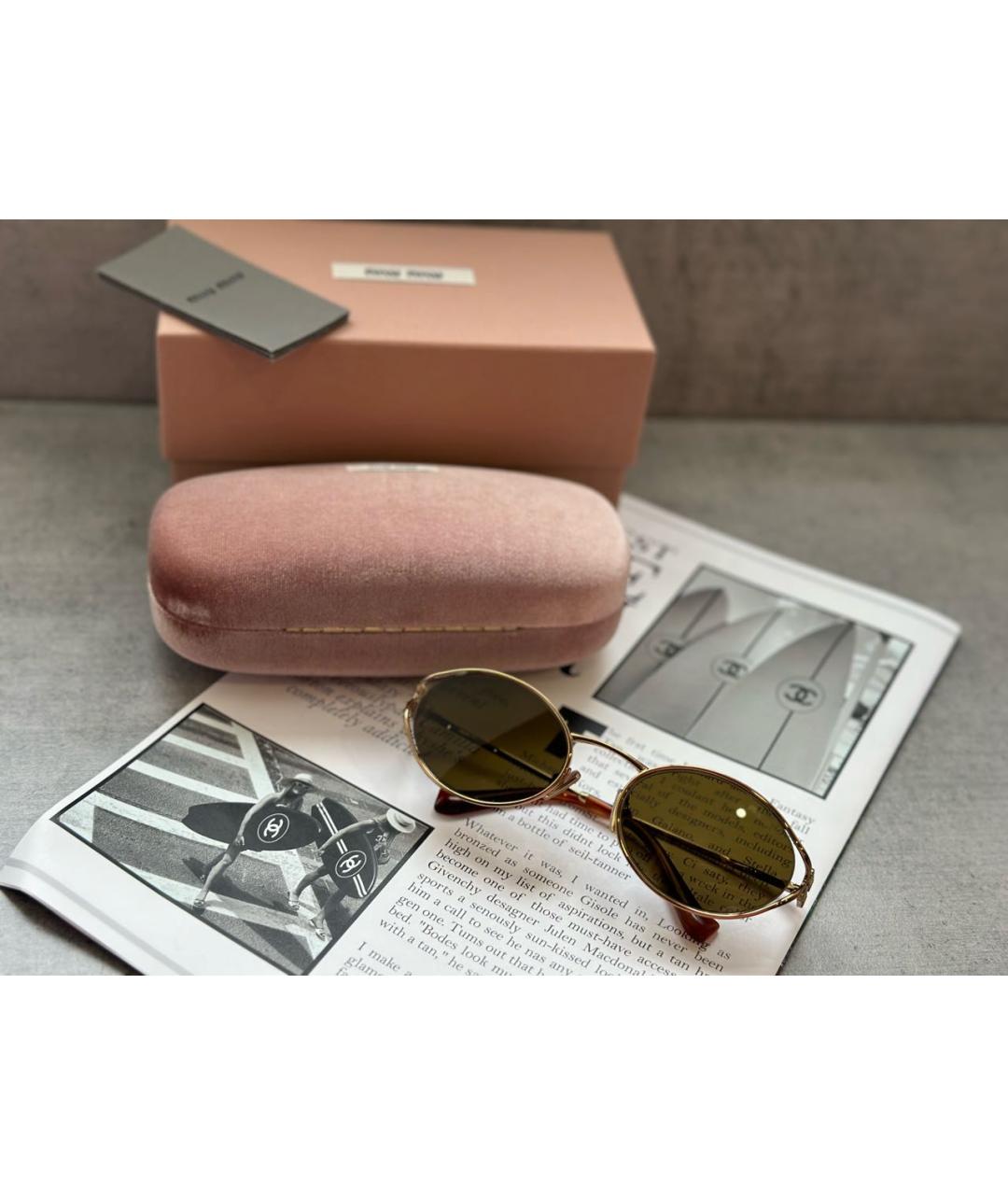 MIU MIU Золотые металлические солнцезащитные очки, фото 8