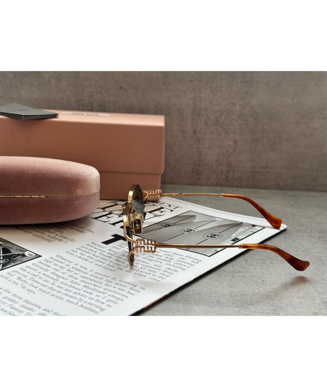 MIU MIU Золотые металлические солнцезащитные очки, фото 2