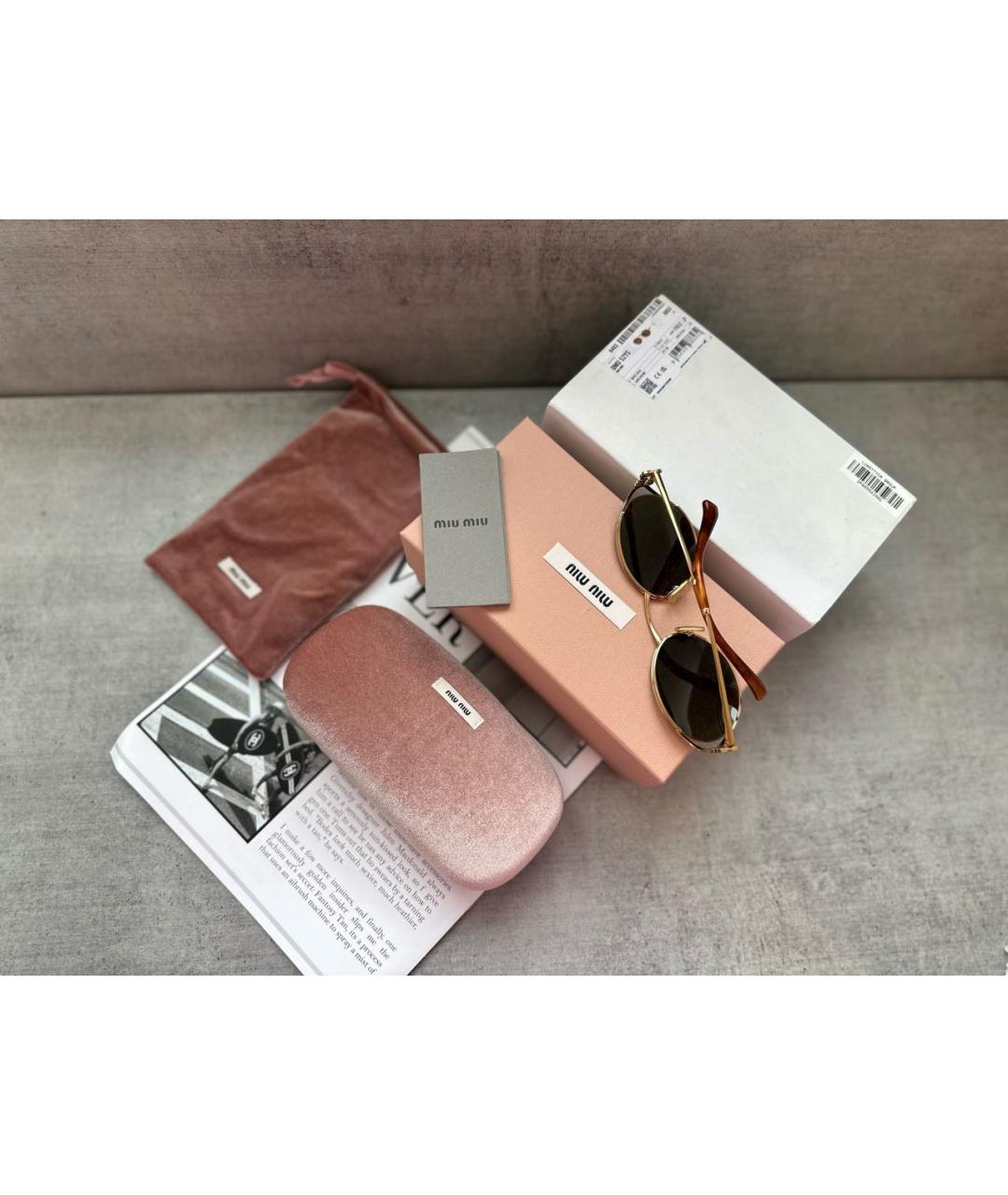 MIU MIU Золотые металлические солнцезащитные очки, фото 3