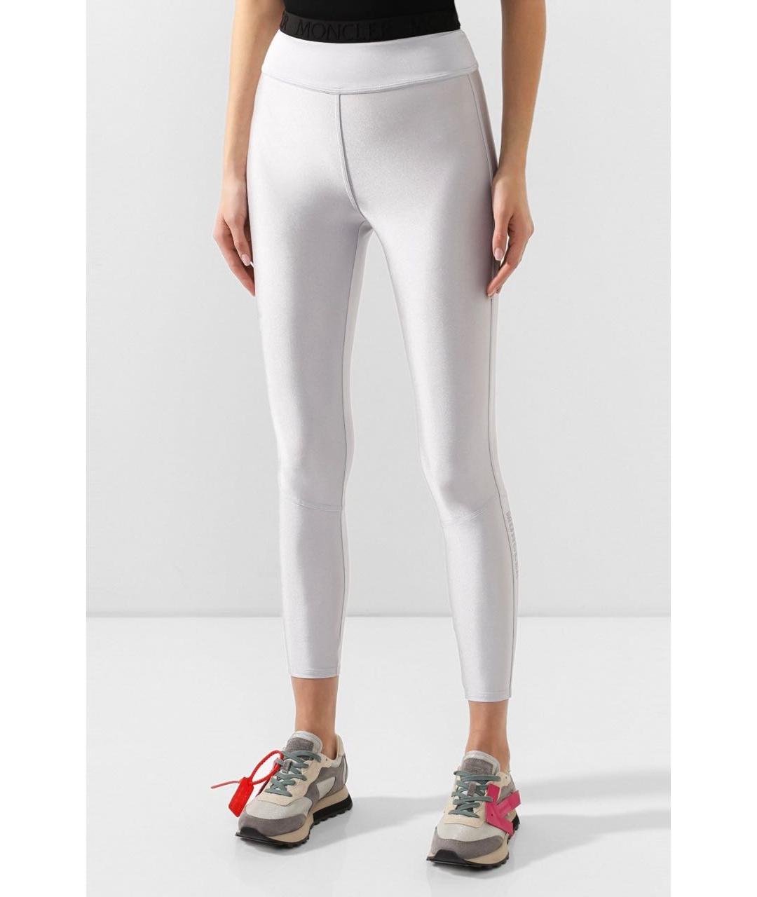 MONCLER Серебряные полиамидовые леггинсы и велосипедки, фото 4