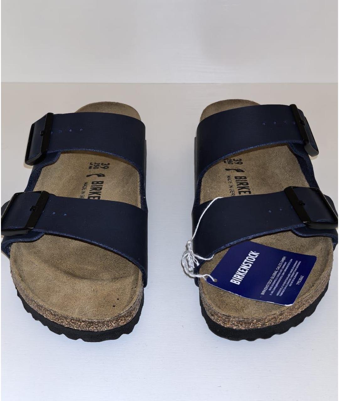 BIRKENSTOCK Темно-синие кожаные шлепанцы, фото 2