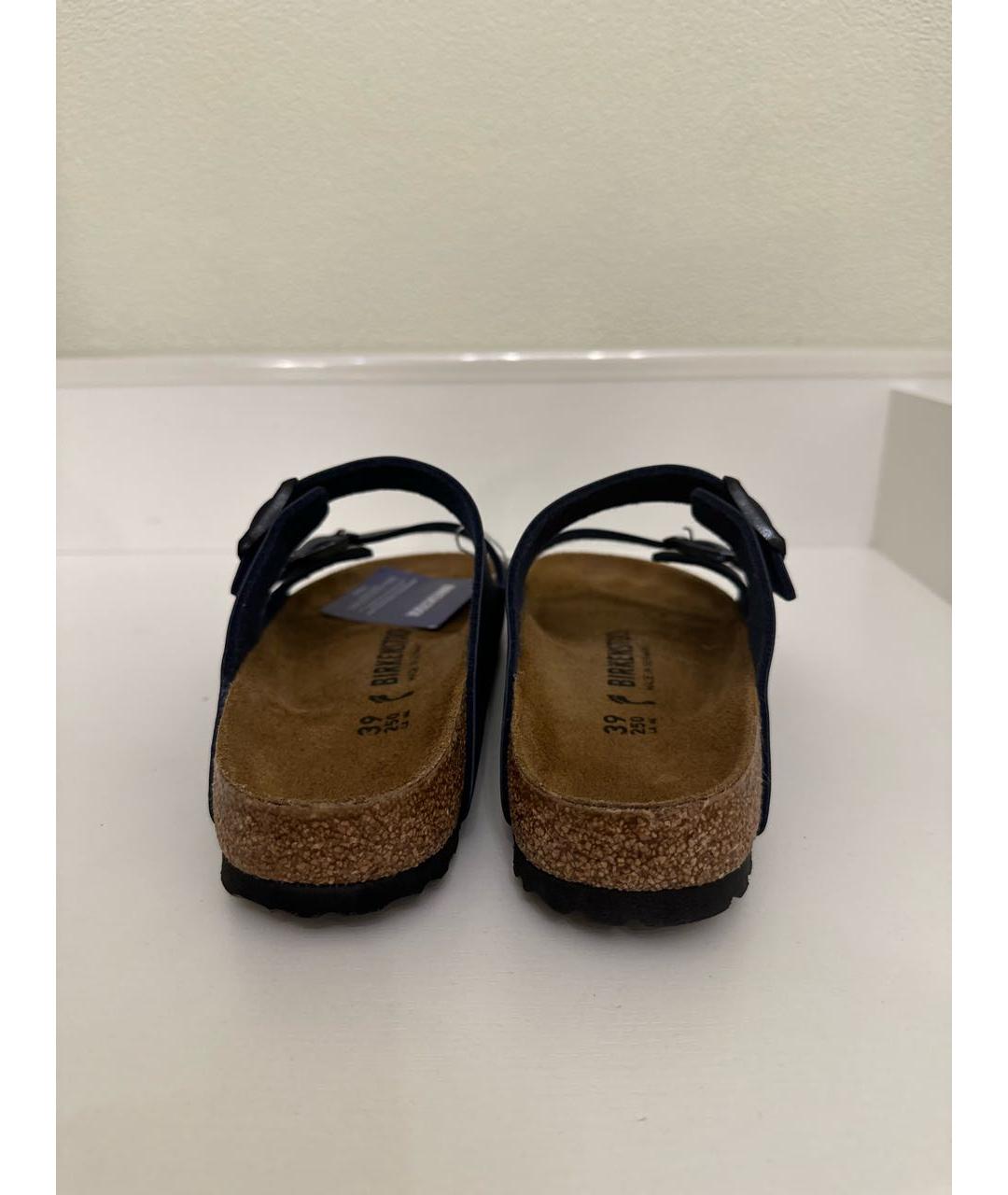 BIRKENSTOCK Темно-синие кожаные шлепанцы, фото 4