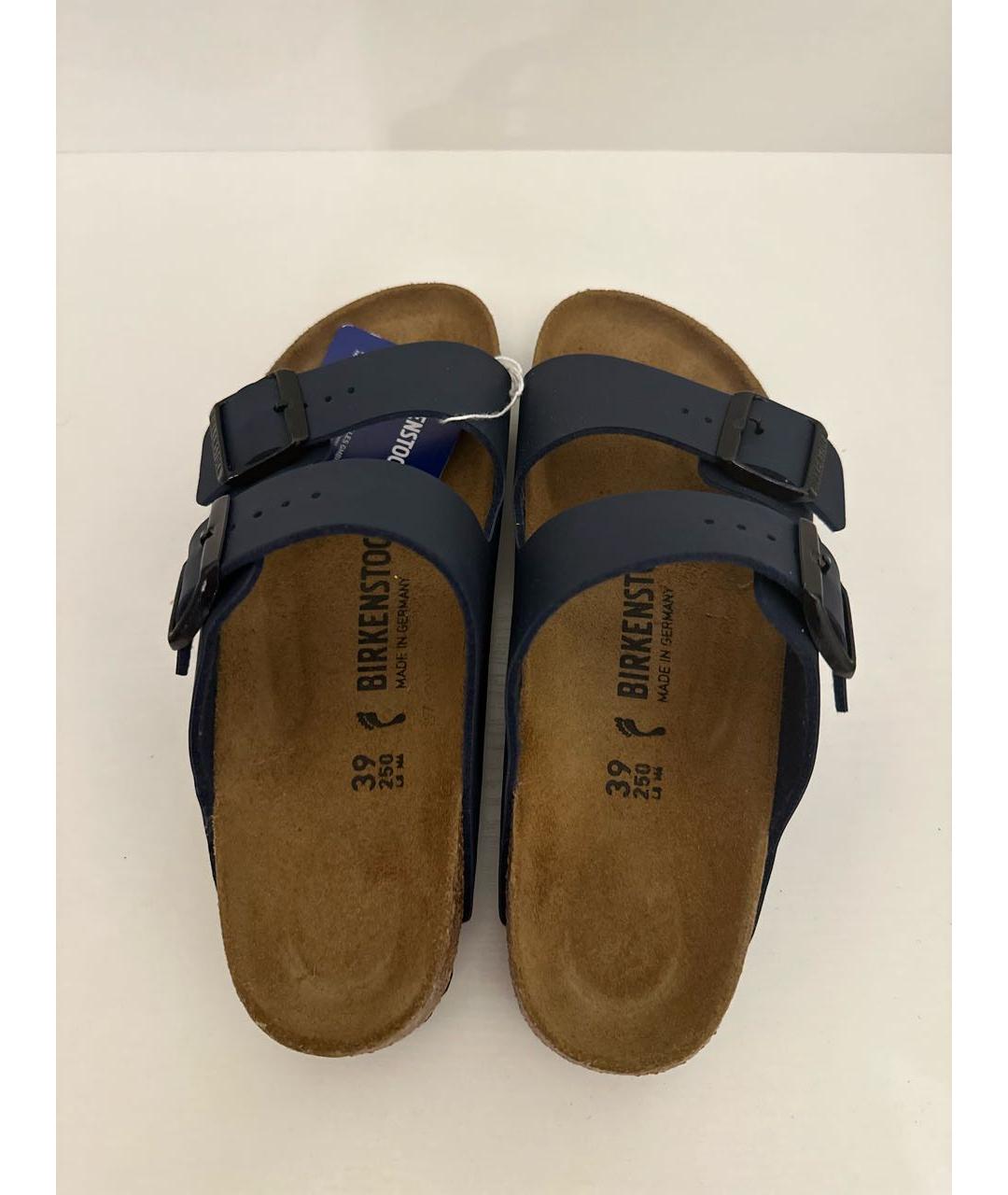BIRKENSTOCK Темно-синие кожаные шлепанцы, фото 3