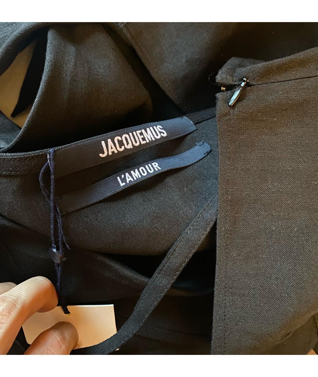 JACQUEMUS Черная льняная юбка миди, фото 5