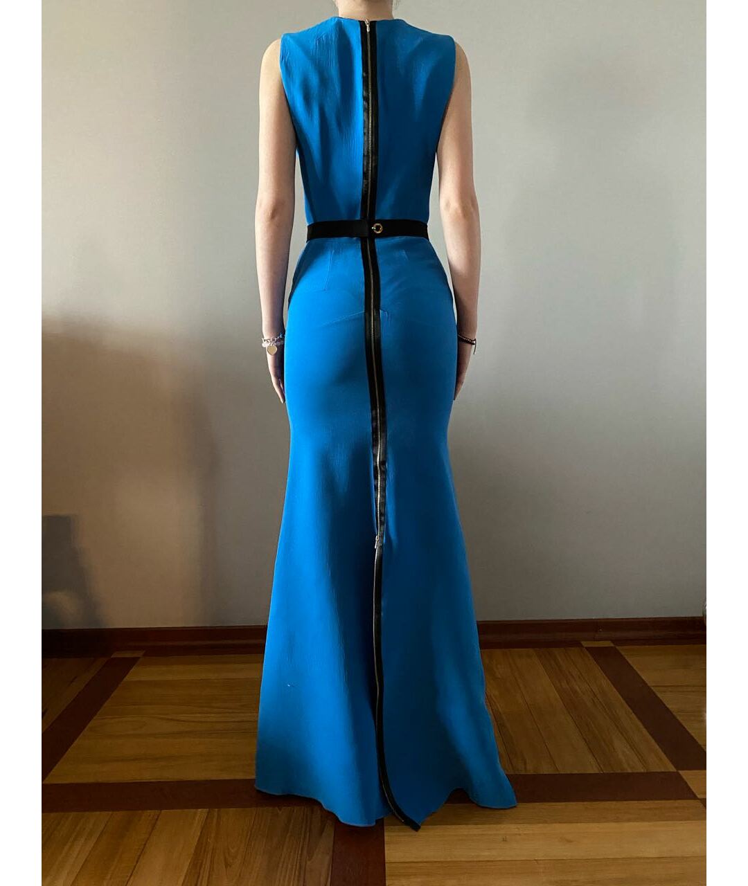 VICTORIA BECKHAM Синее хлопко-эластановое вечернее платье, фото 4