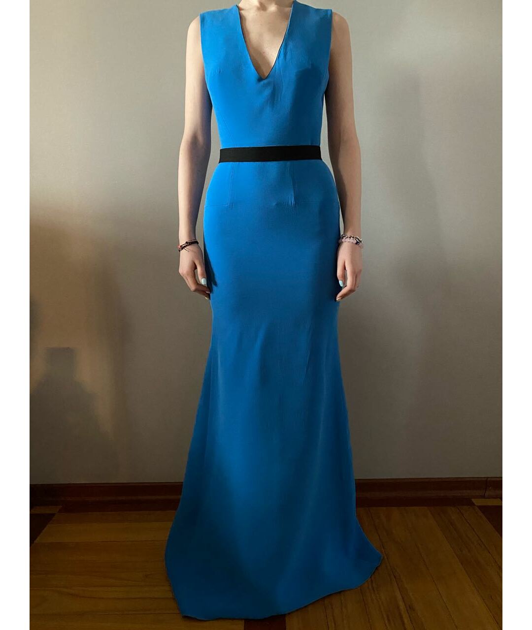 VICTORIA BECKHAM Синее хлопко-эластановое вечернее платье, фото 3