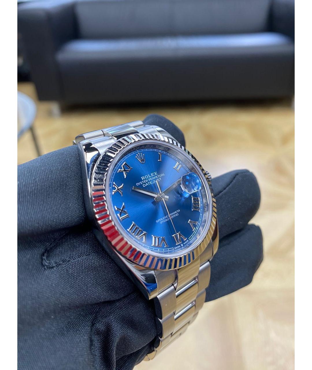 ROLEX Синие часы из белого золота, фото 3