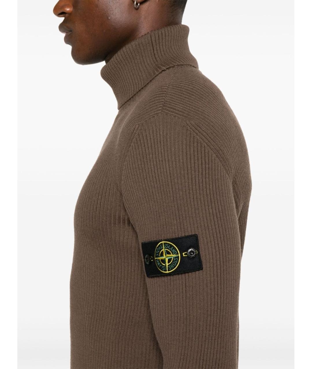 STONE ISLAND Коричневый шерстяной джемпер / свитер, фото 5