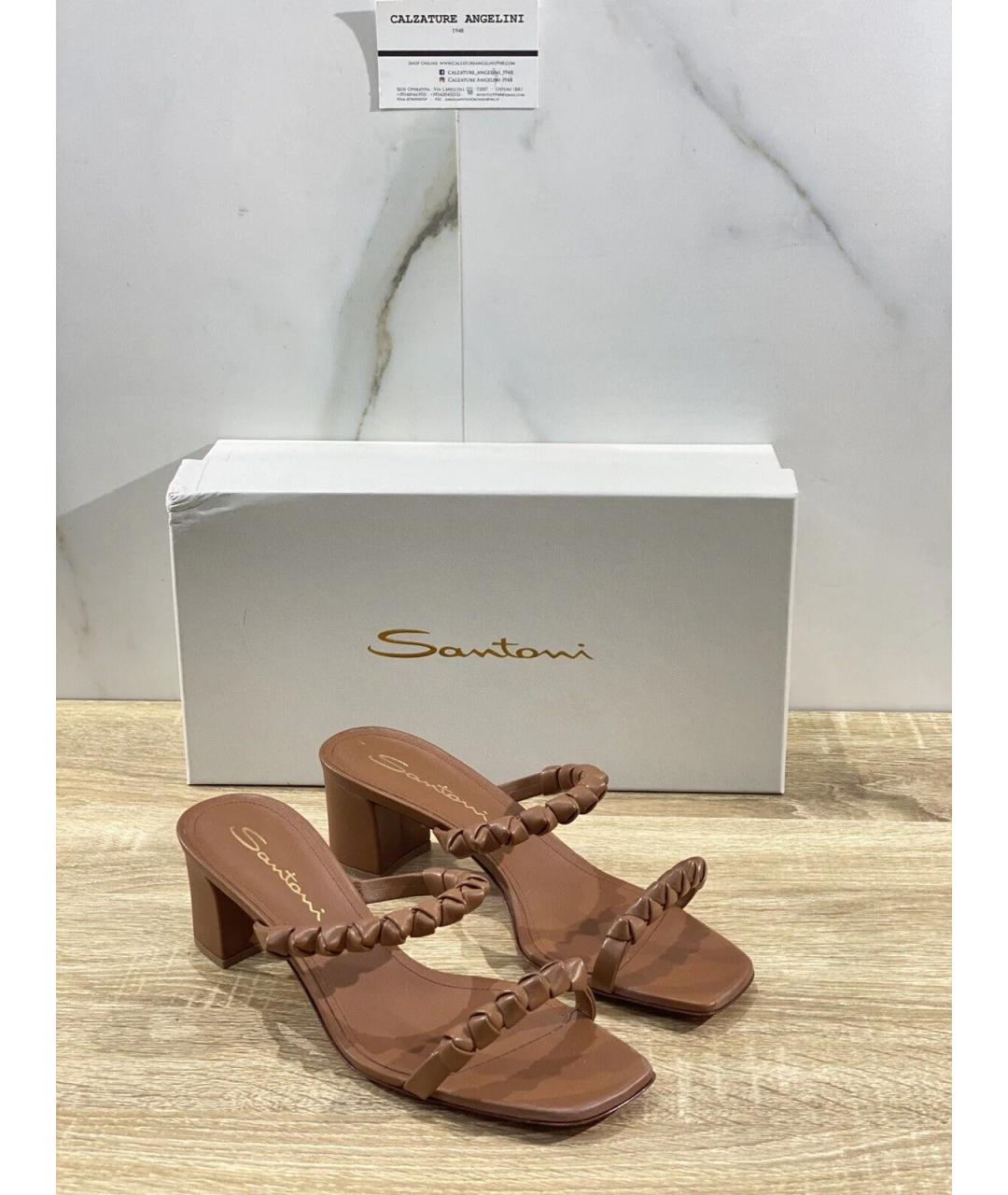 SANTONI Коричневые кожаные босоножки, фото 3