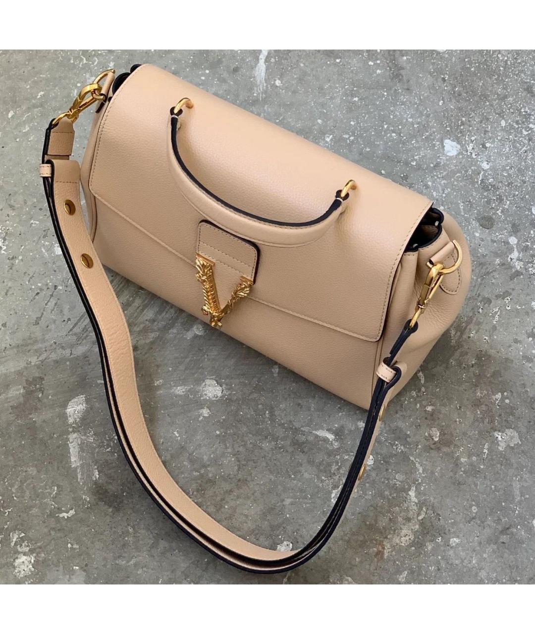 VERSACE Бежевая кожаная сумка через плечо, фото 5