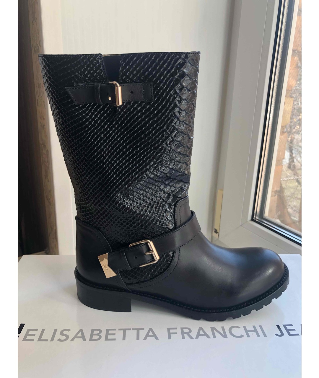 ELISABETTA FRANCHI Черные кожаные сапоги, фото 6