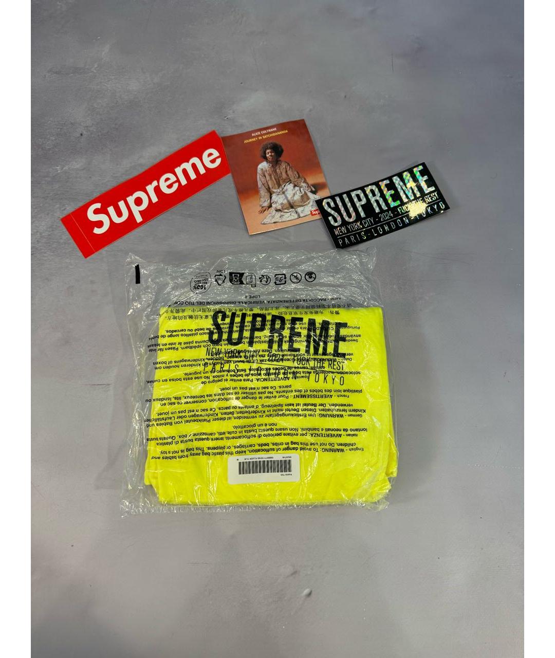 SUPREME Желтая хлопковая футболка, фото 2