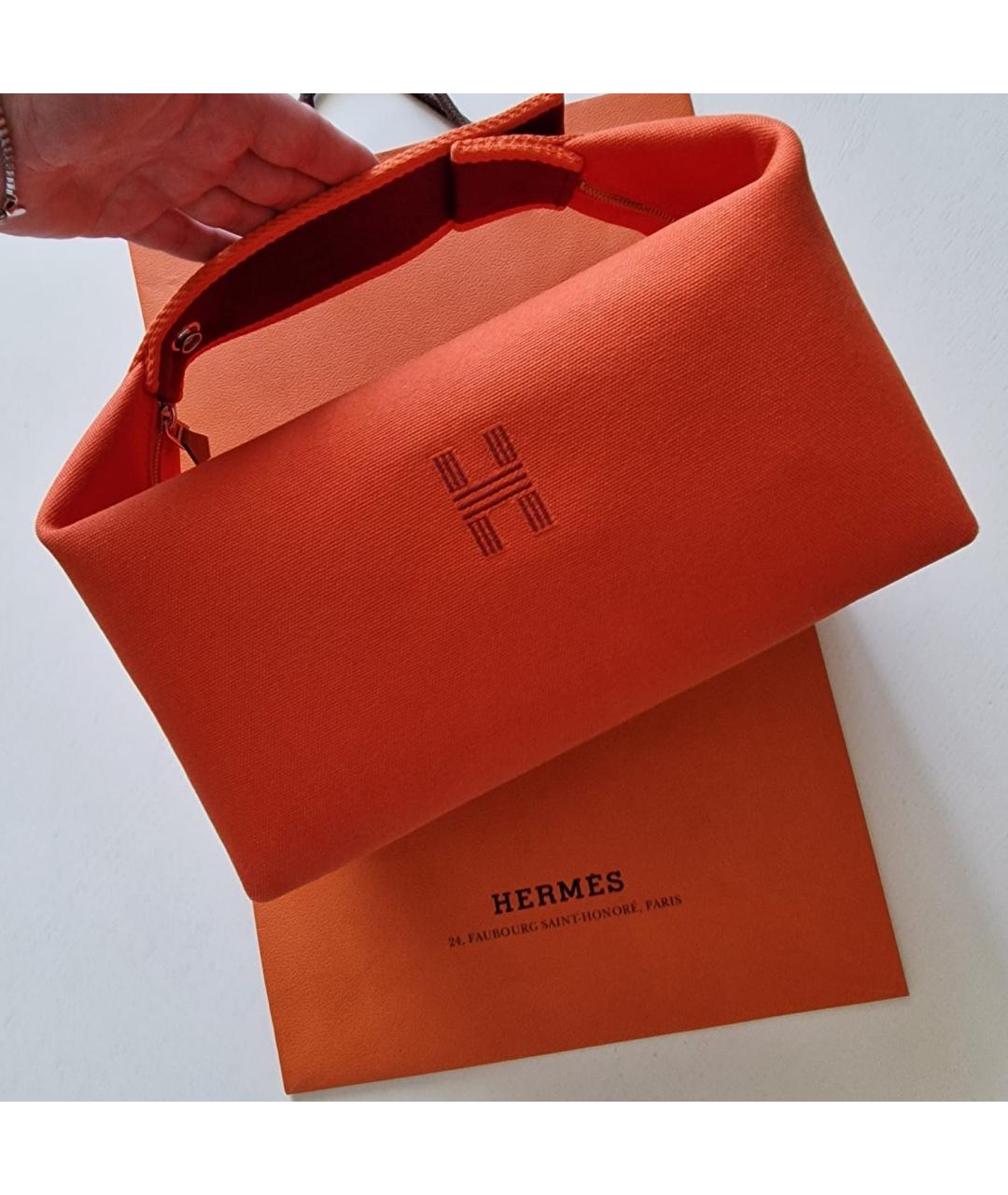 HERMES Оранжевая тканевая косметичка, фото 9