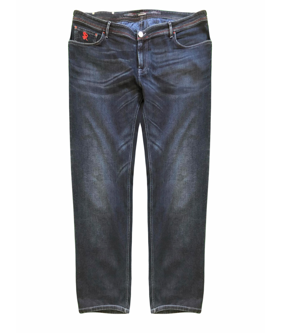 STEFANO RICCI Темно-синие хлопко-эластановые прямые джинсы, фото 1