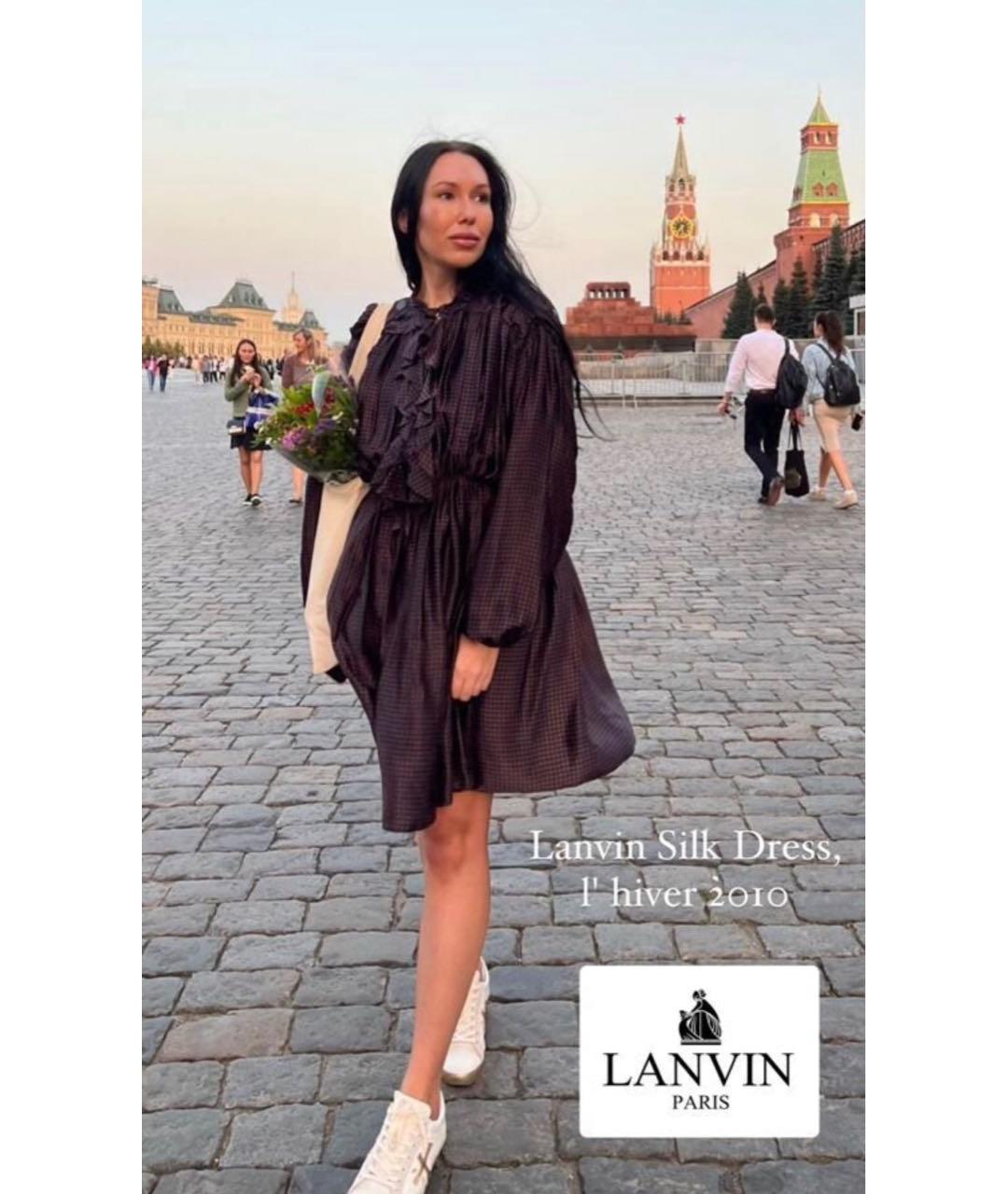 LANVIN Коричневое шелковое коктейльное платье, фото 8