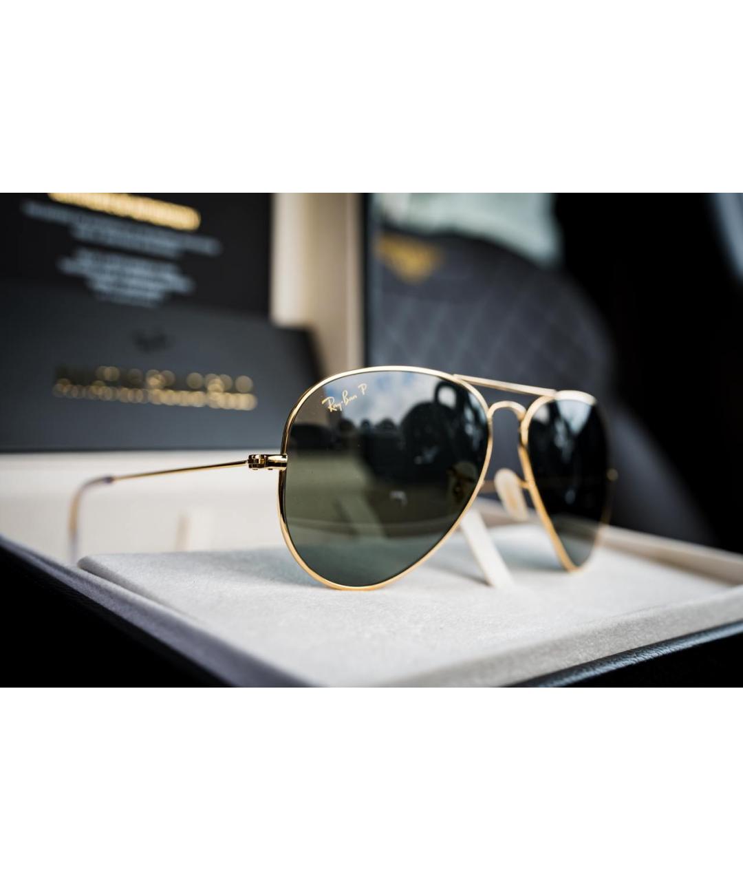 RAY BAN Золотые солнцезащитные очки, фото 2