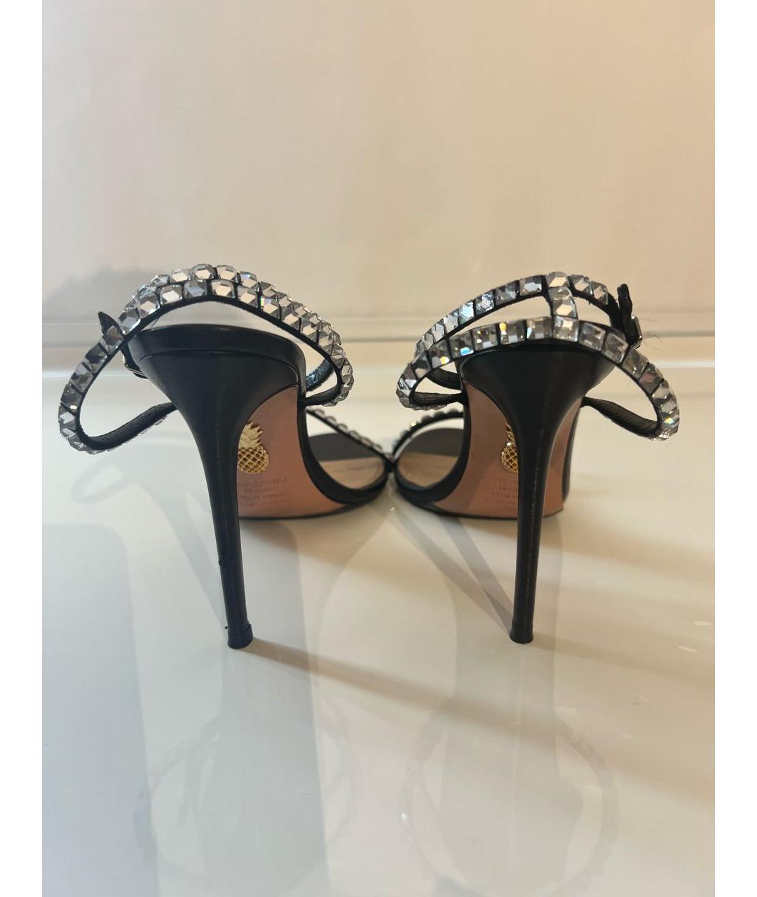 AQUAZZURA Черные кожаные босоножки, фото 4