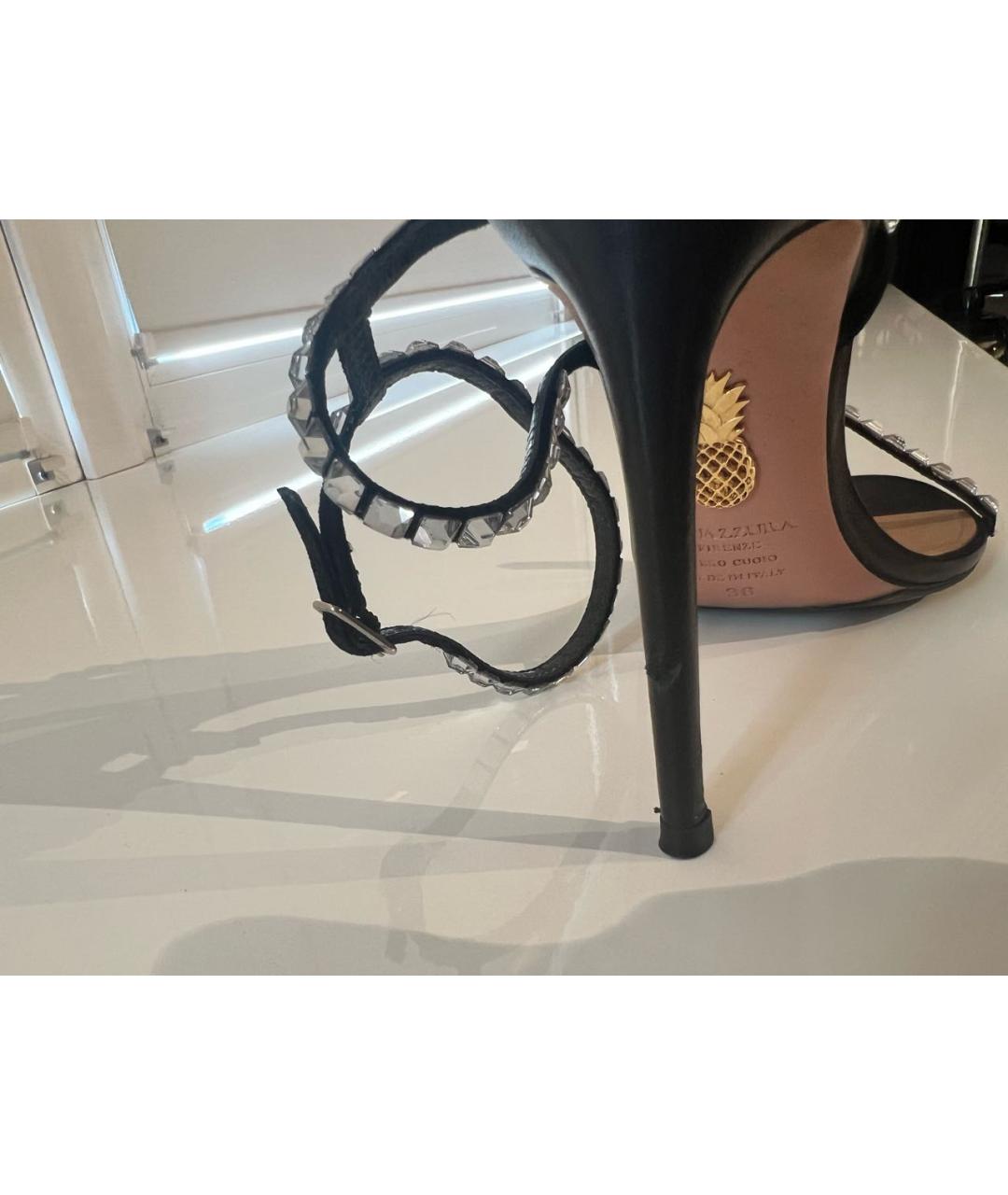 AQUAZZURA Черные кожаные босоножки, фото 6