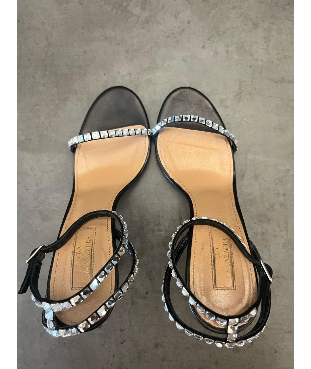 AQUAZZURA Черные кожаные босоножки, фото 3