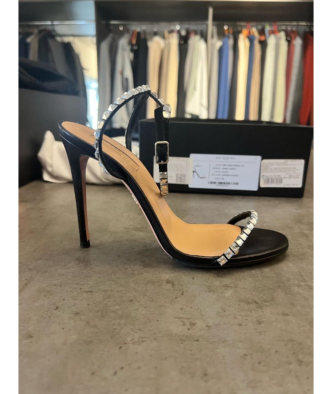 AQUAZZURA Черные кожаные босоножки, фото 7