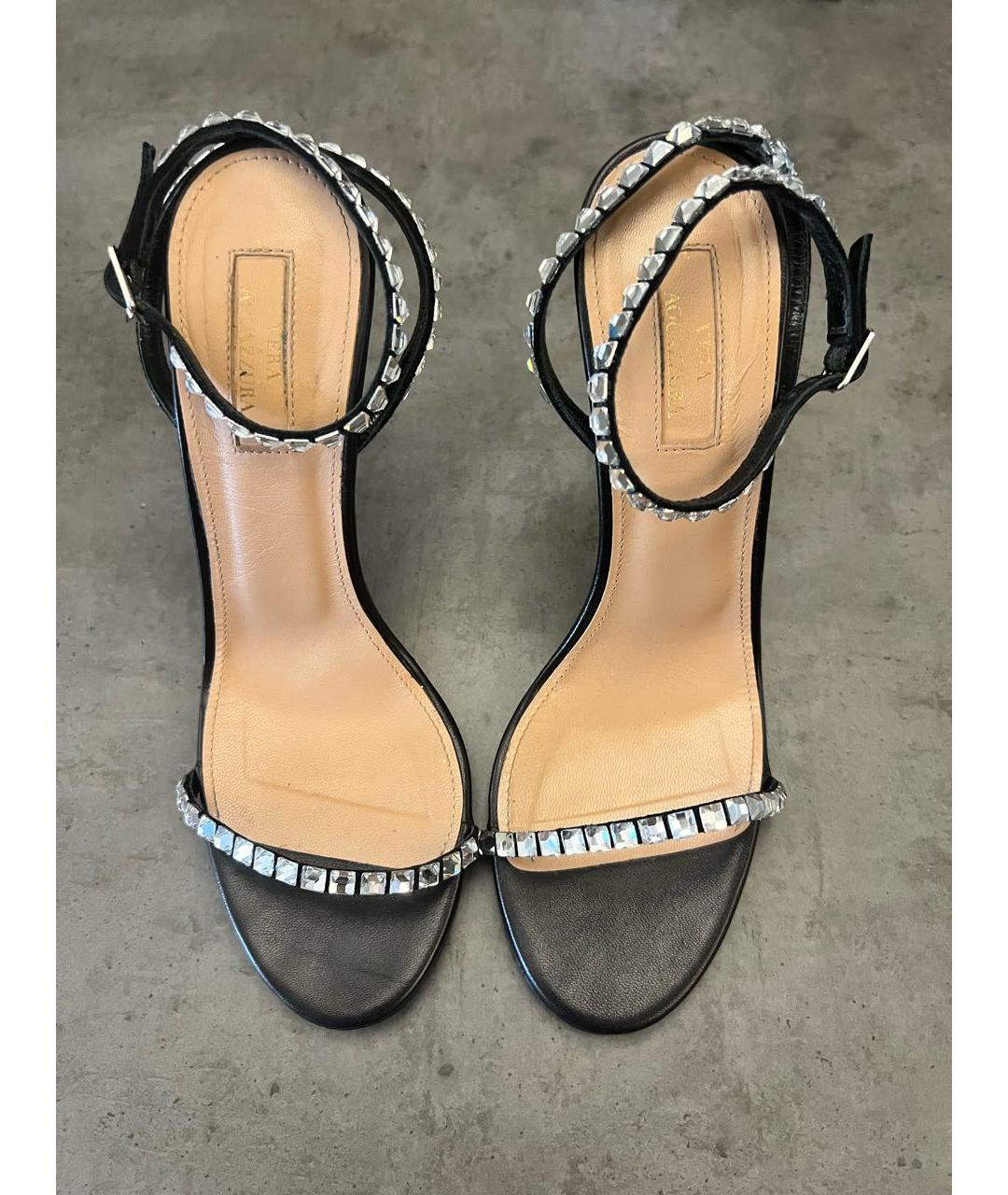 AQUAZZURA Черные кожаные босоножки, фото 2