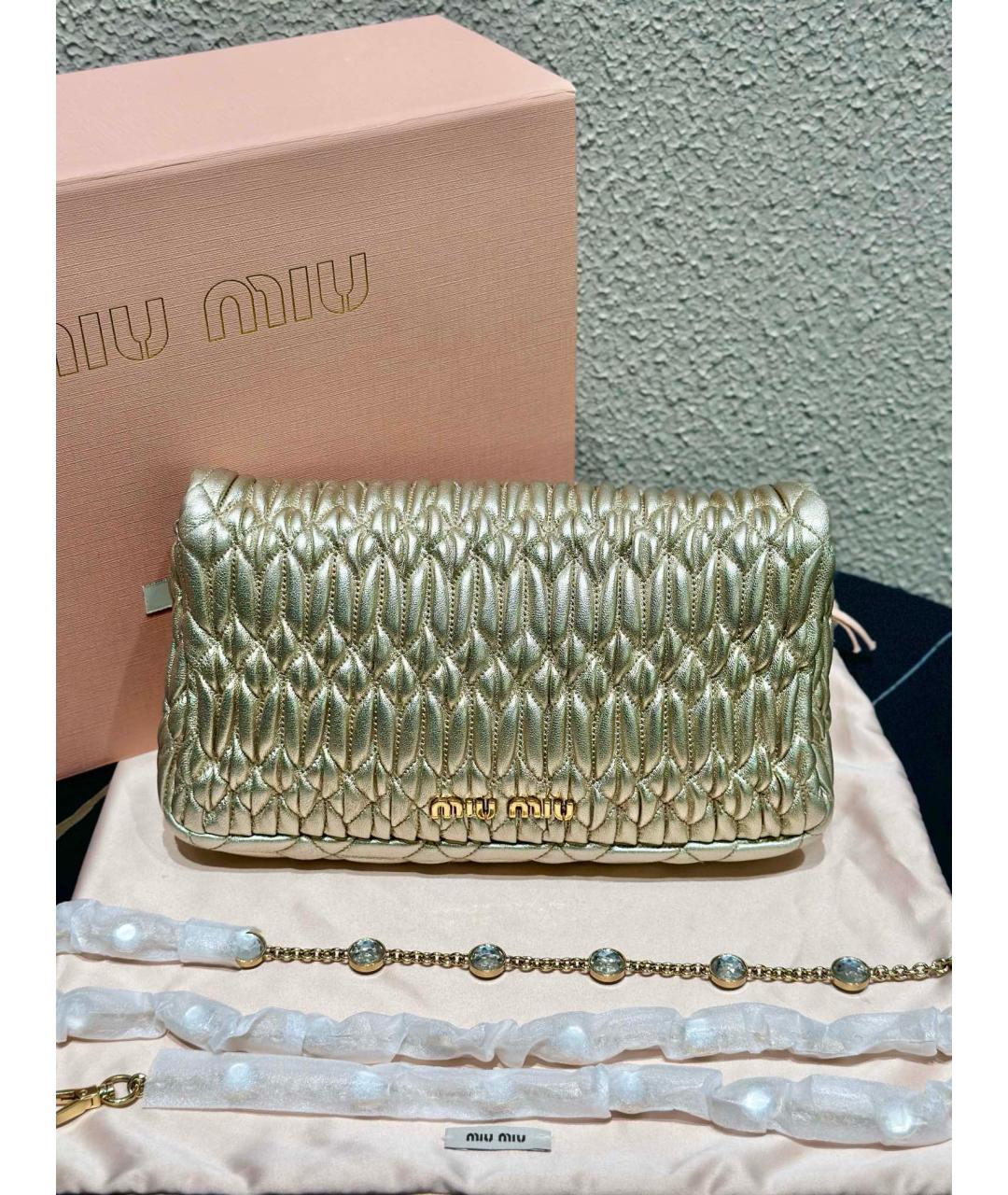 MIU MIU Золотая кожаная сумка через плечо, фото 7